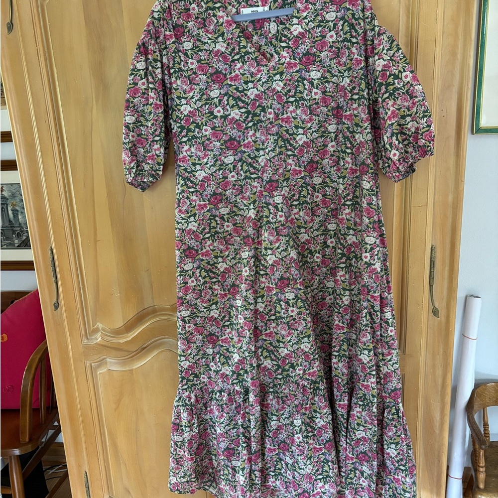 Mango Pink and Green Floral Dress